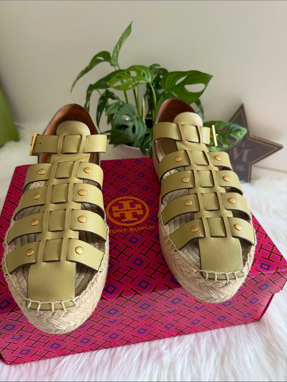 Tory Burch Pistachio Fisherman Platform Espadrilles